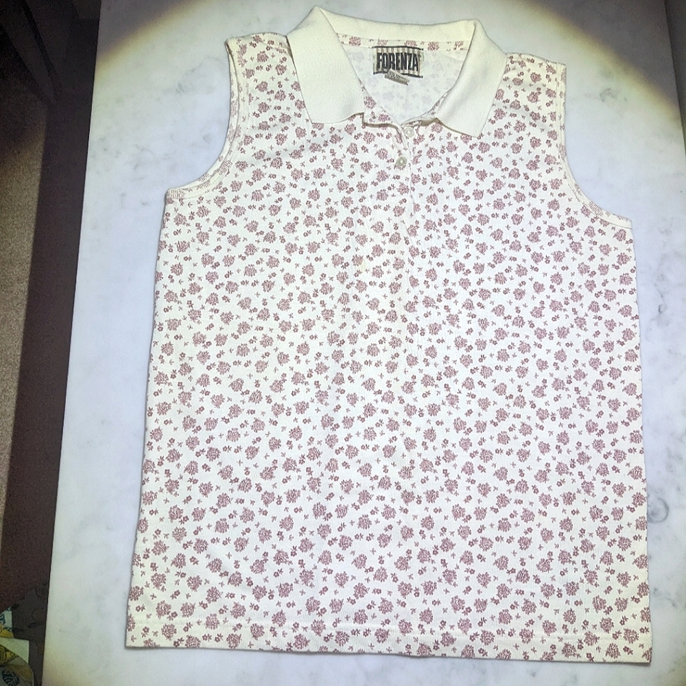 Floral Print Tank Top / Button Up Tank with Collar